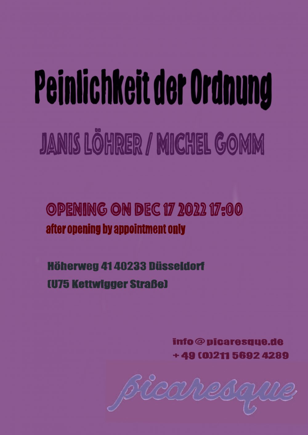 Duo show with Michel Gomm: Peinlichkeit der Ordnung, 17.12.2023, Picaresque, curated by Satoshi Nakase and Maya Shirakawa