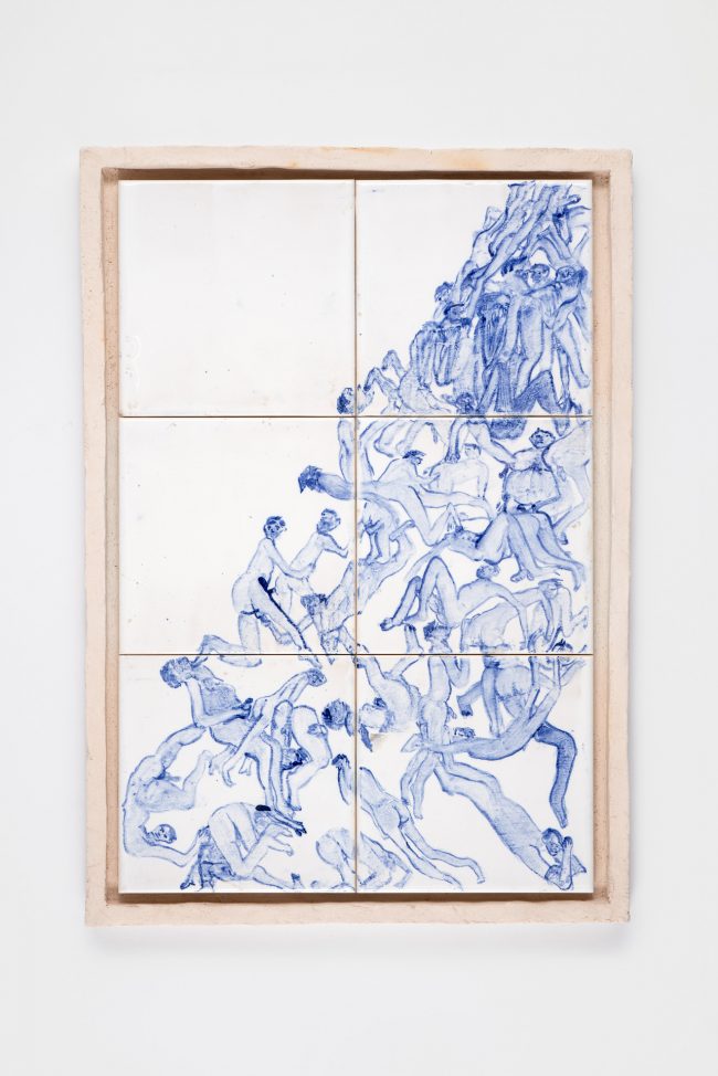 yet untitled, 2024, glazed ceramic on ceramic frame, 46 x 37 cm, Foto: Jana Buch